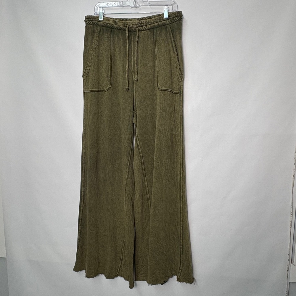 Three Bird Nest Olive Green Mineral Wash Wide Leg Lounge Pants XL Comfort